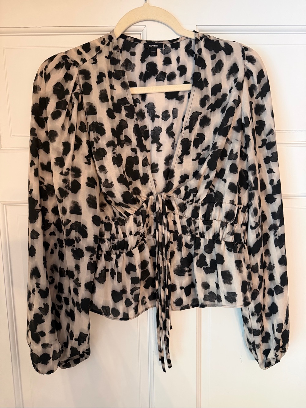 Express Black and White Animal Print Tie-Front Blouse